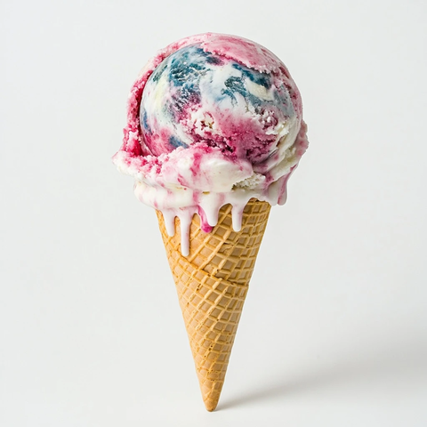 地球形状冰淇淋融在锥杯中