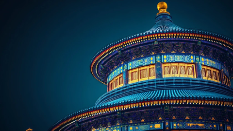 夜晚的天坛建筑外观全景