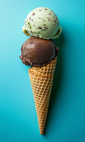 巧克力与开心果双球冰淇淋