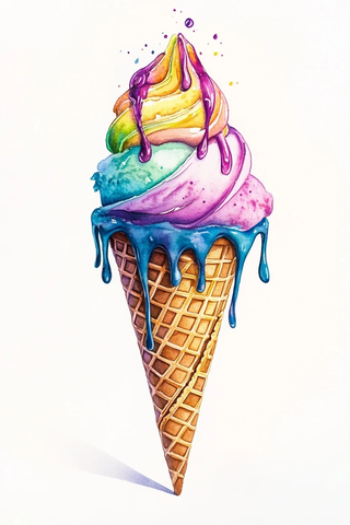 冰淇淋甜筒水彩插画