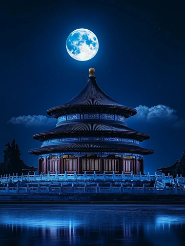 月光下的天坛古建筑夜景