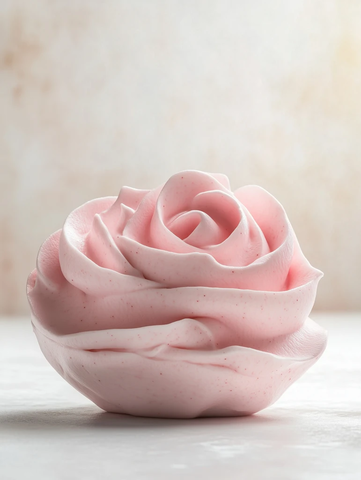 白色桌面上粉色玫瑰奶油
