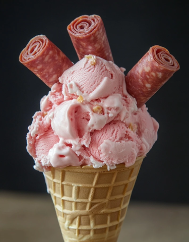 冰淇淋甜筒加博洛尼亚肉片