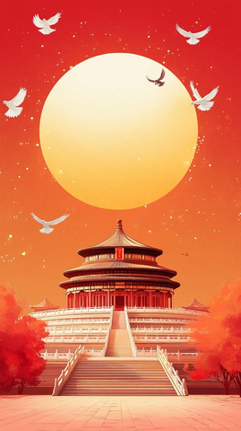 天坛古建筑前的明月夜景