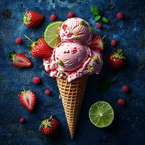 草莓青柠冰淇淋华夫筒