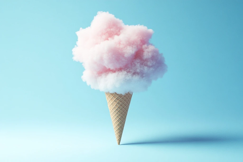 粉色云朵冰淇淋锥形