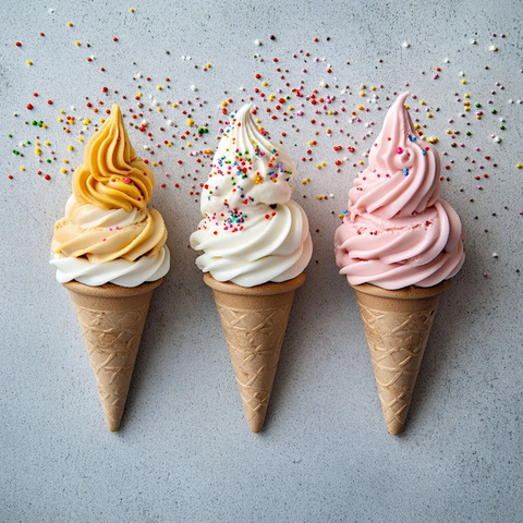 四种口味冰淇淋搭配彩色糖珠