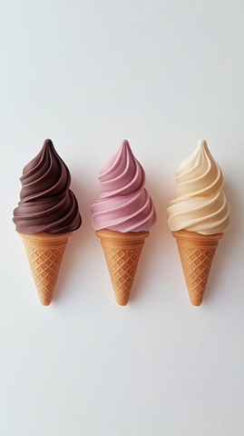 三种口味冰淇淋甜筒