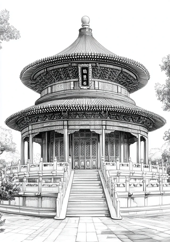 中国传统建筑天坛祈年殿的精美描绘