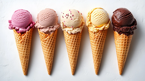 五种口味冰淇淋排列展示