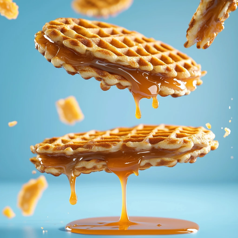 烤制华夫饼与焦糖层叠