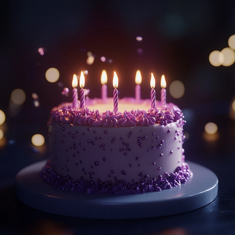 蜡烛蛋糕与背景彩带