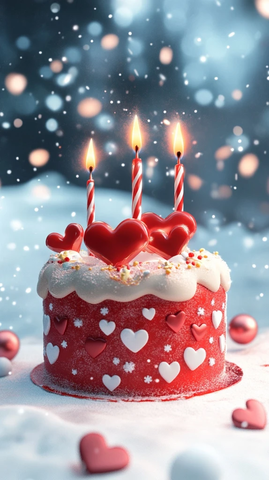 生日蛋糕心形蜡烛冬景