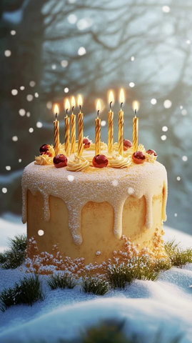 卡通金色生日蛋糕冬景