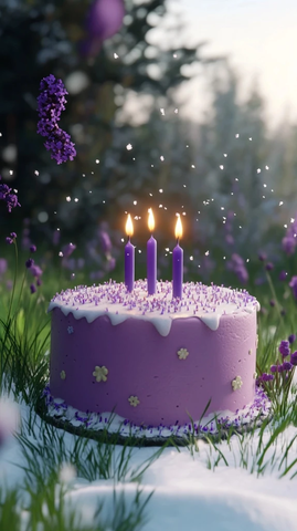 生日蛋糕烛光春雪绿草