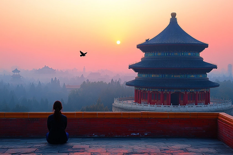 天坛古建筑前静坐的人