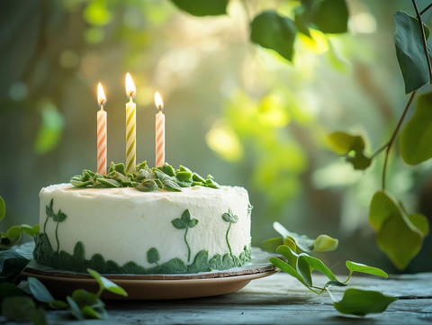 植物奶油蛋糕搭配设计师蜡烛