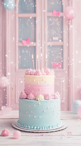 生日蛋糕在双门背景前