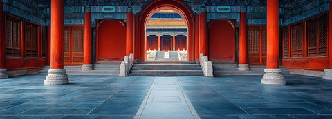 红柱古建筑内部景象