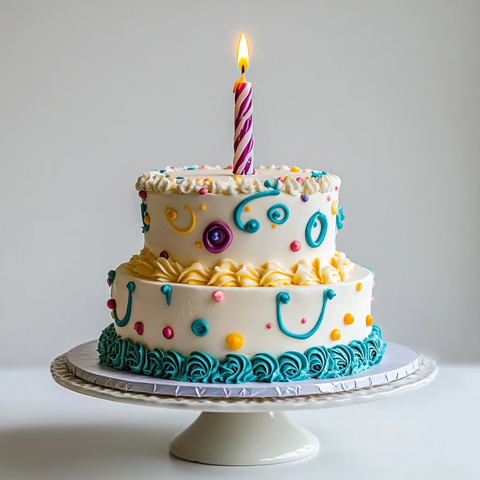 双层生日蛋糕一支蜡烛