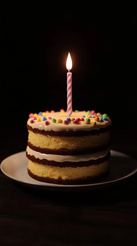 三层生日蛋糕与蜡烛