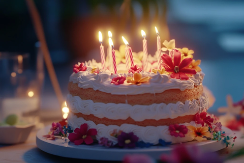 夏末生日蛋糕与闪烁蜡烛