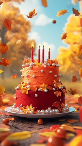 三层红色橙色珍珠蛋糕