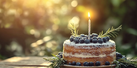 蓝莓蛋糕摆放木桌