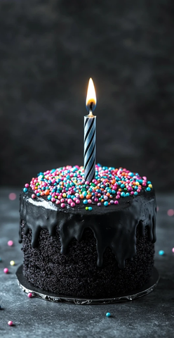 黑色单色生日蛋糕与蜡烛