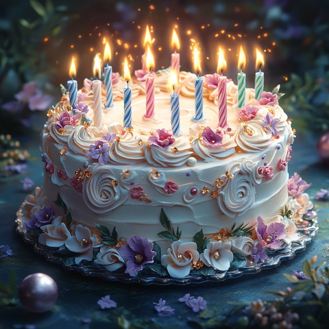 生日卡片蛋糕蜡烛彩球