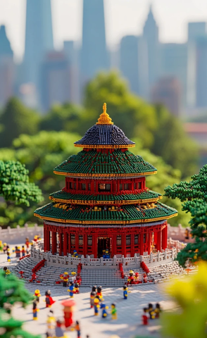 乐高版天坛建筑与周边环境的景象