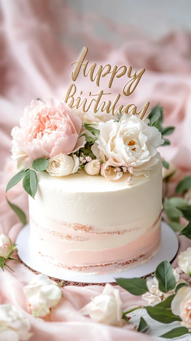 生日蛋糕浅粉花卉装饰