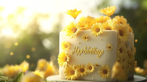 黄色花朵蛋糕生日祝福