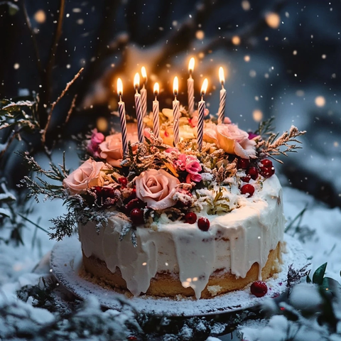 冬季生日鲜花蛋糕蜡烛