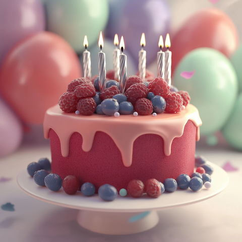 红丝绒蛋糕带莓果银烛气球