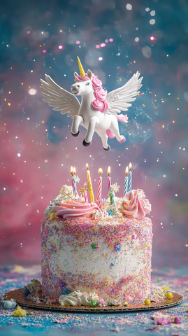独角兽飞翔生日蛋糕上空