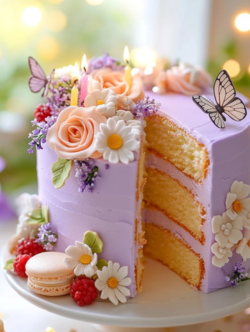 多层蛋糕配糖花与蝴蝶