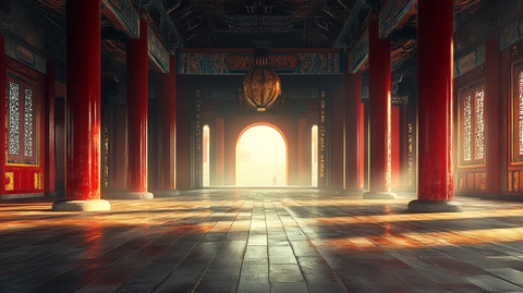 古建筑内景阳光洒下尽显古朴大气