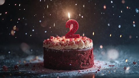 红丝绒蛋糕生日蜡烛夜空