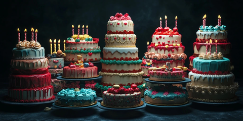 生日蛋糕堆积黑暗房间