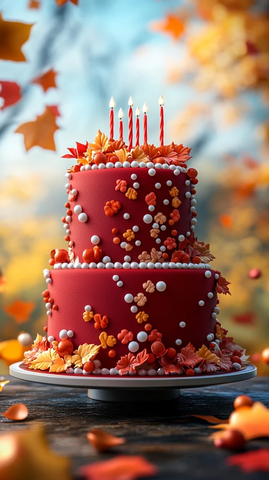 三层红色珍珠秋季蛋糕