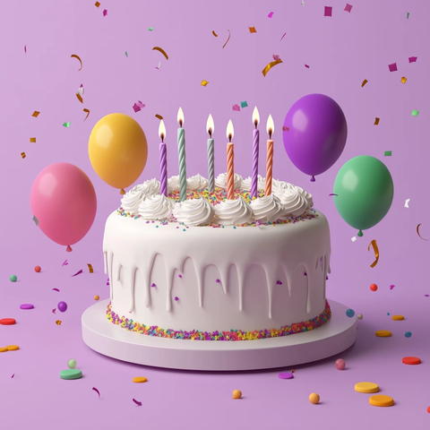 白色霜糖蛋糕与彩色气球