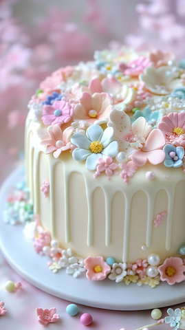 彩色马卡龙花朵蛋糕装饰