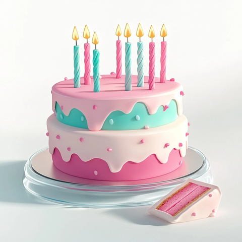 粉色双层生日蛋糕透明托盘