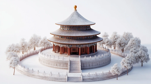 天坛祈年殿雪景近景D建模效果图