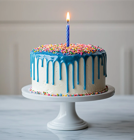 蓝色生日蛋糕与白色糖霜