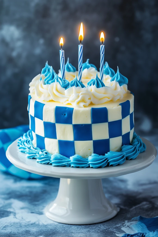 蓝白格子奶油生日蛋糕
