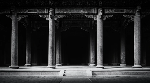 古建筑石柱林立展现传统建筑之美