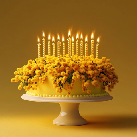 小黄花生日蛋糕与蜡烛