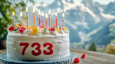 生日蛋糕与阿尔卑斯山和瑞士国旗